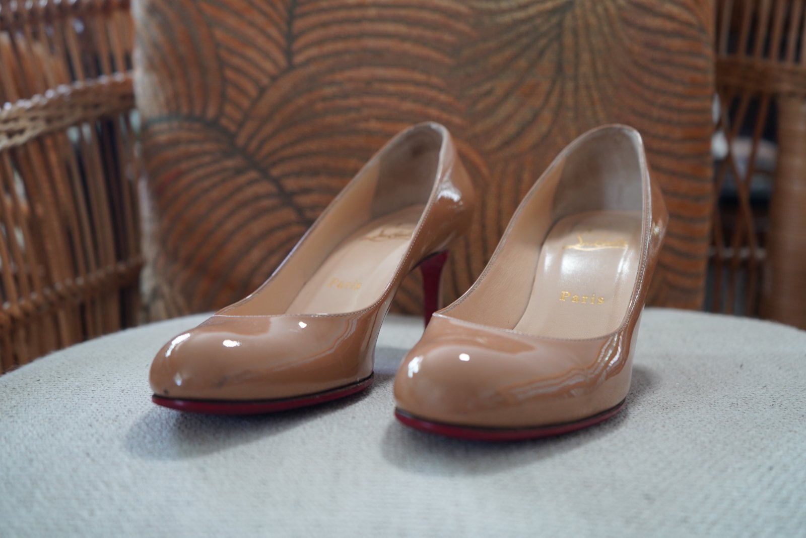 Christian Louboutin Simple Pump 85 Nude Patent Leather (as-is)