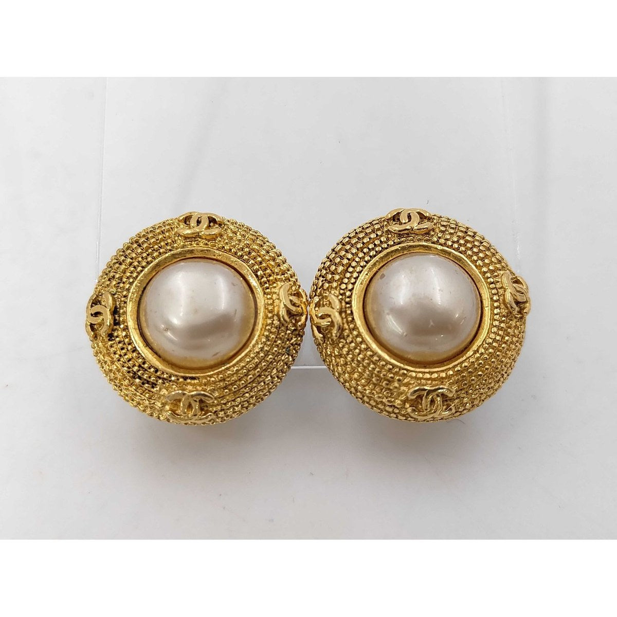 Chanel Faux Pearl Button Clip-On Earrings, Gold-Tone