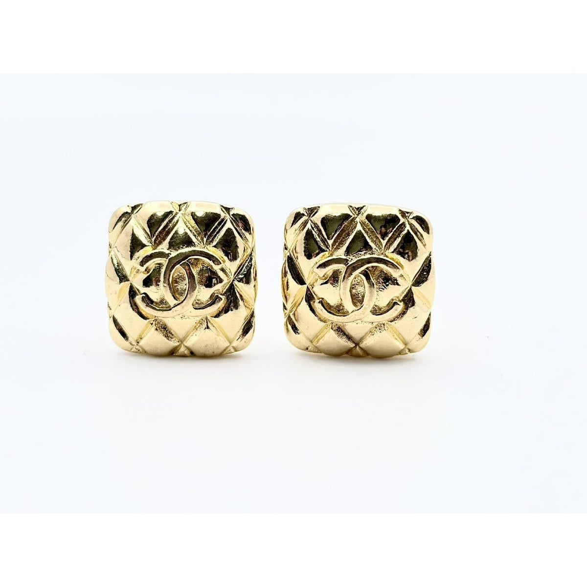 Chanel Coco Mark Matelassé Square Clip-On Earrings, Gold-Tone