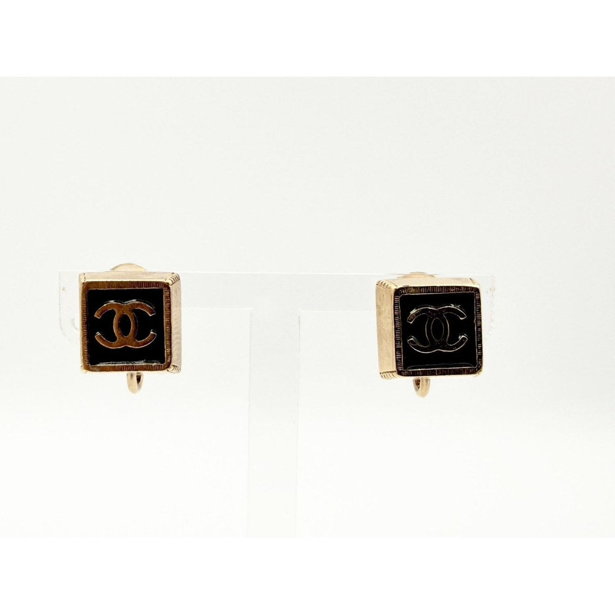 Chanel Coco Mark Square Clip-On Earrings, Black & Gold-Tone