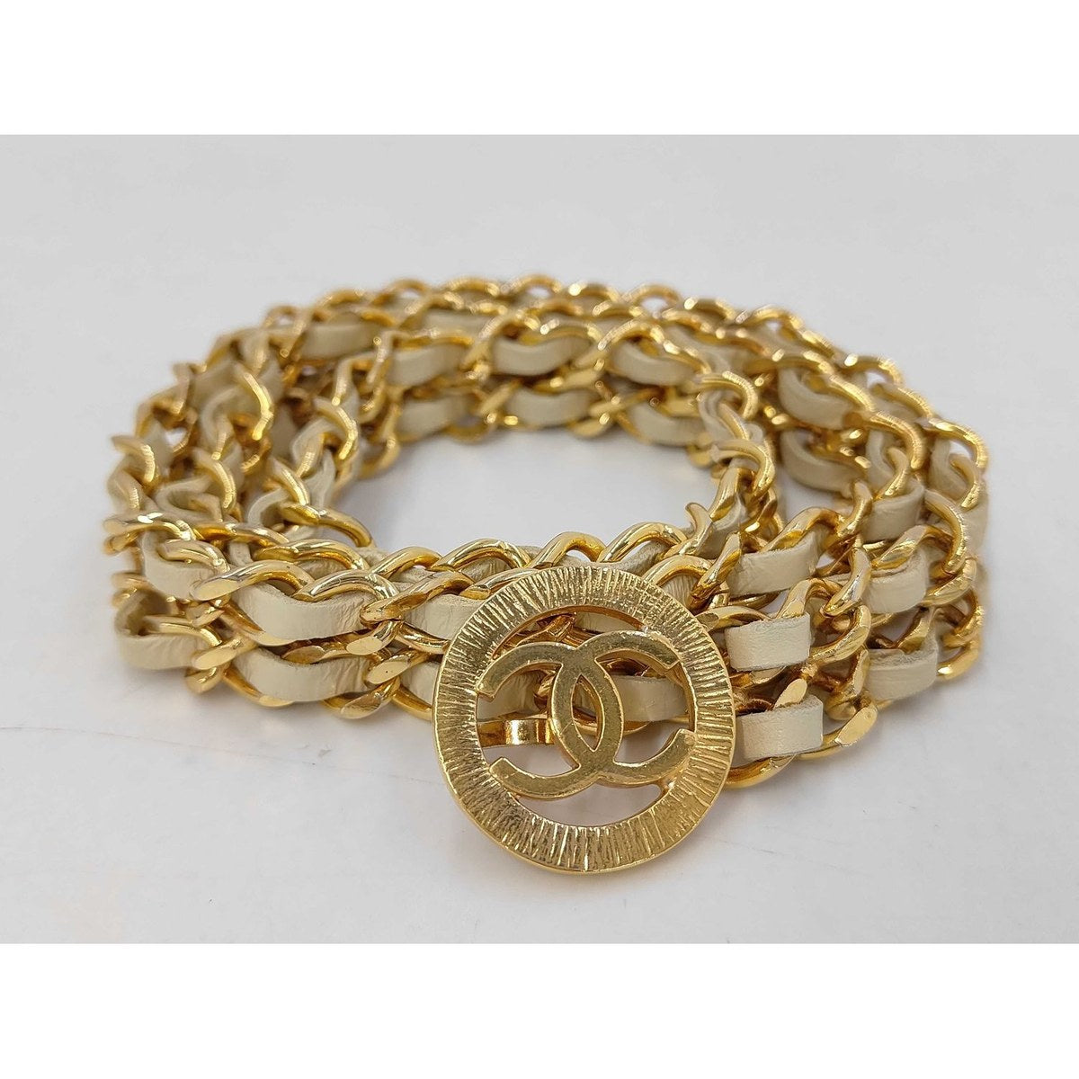 Chanel Woven Leather and Chain Belt, Gold-Tone