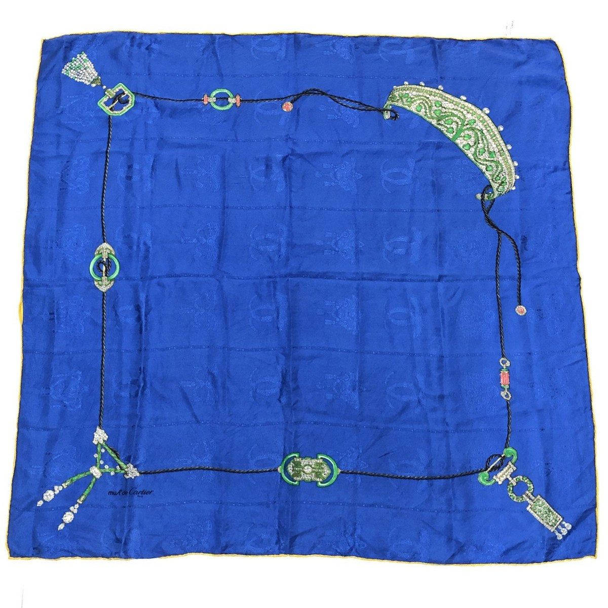 Cartier Silk Scarf, Blue, Gemstone Motif