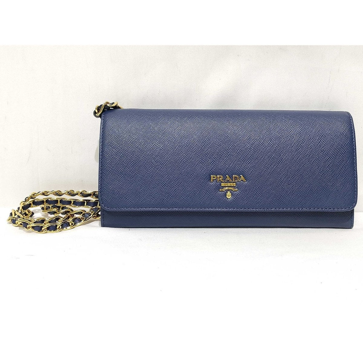 Prada Saffiano Leather Wallet on Chain, Blue